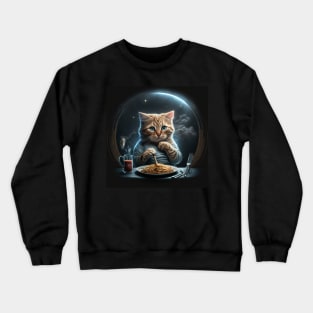 Funny and Cute Cat Eating Spaghetti at the Table Crewneck Sweatshirt